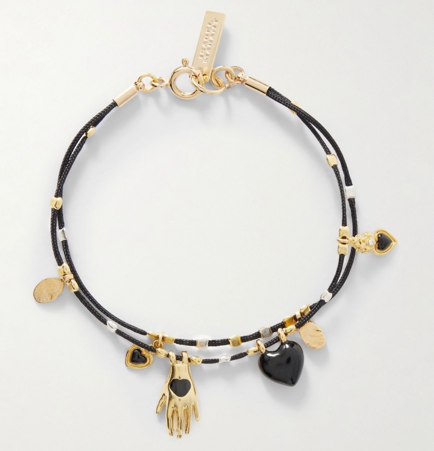 Isabel Marant Gold and Silver-Tone Enamel Crystal and Cord Bracelet