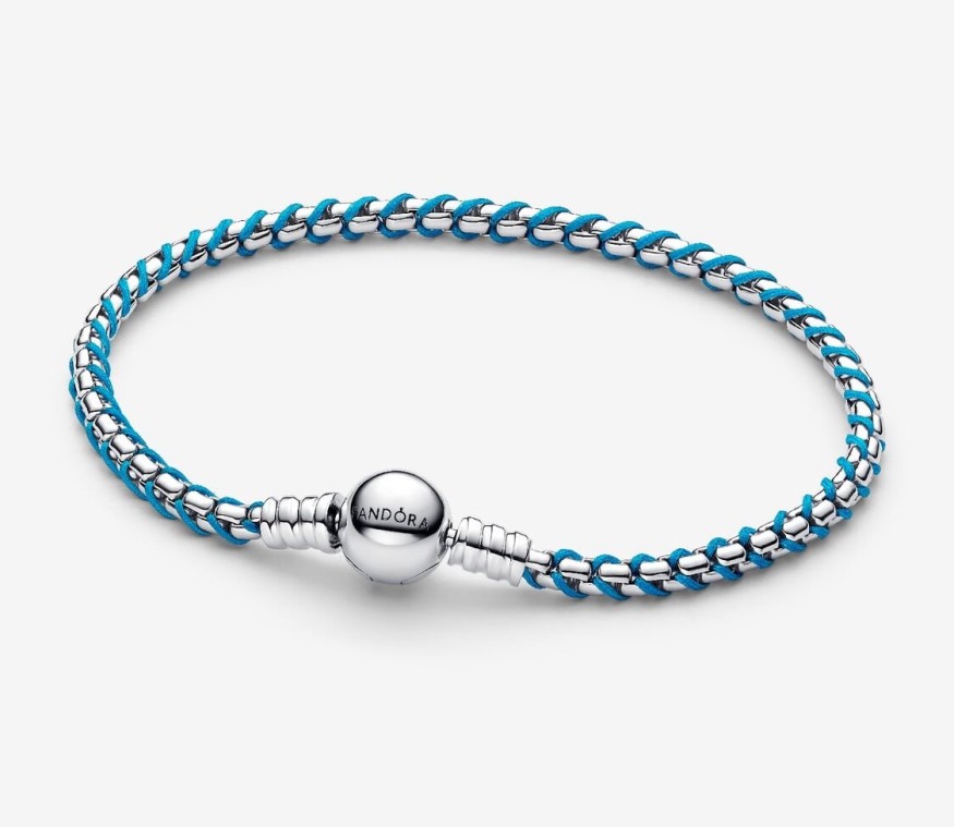 Pandora Blue Cord Snake Chain Bracelet Sterling Silver