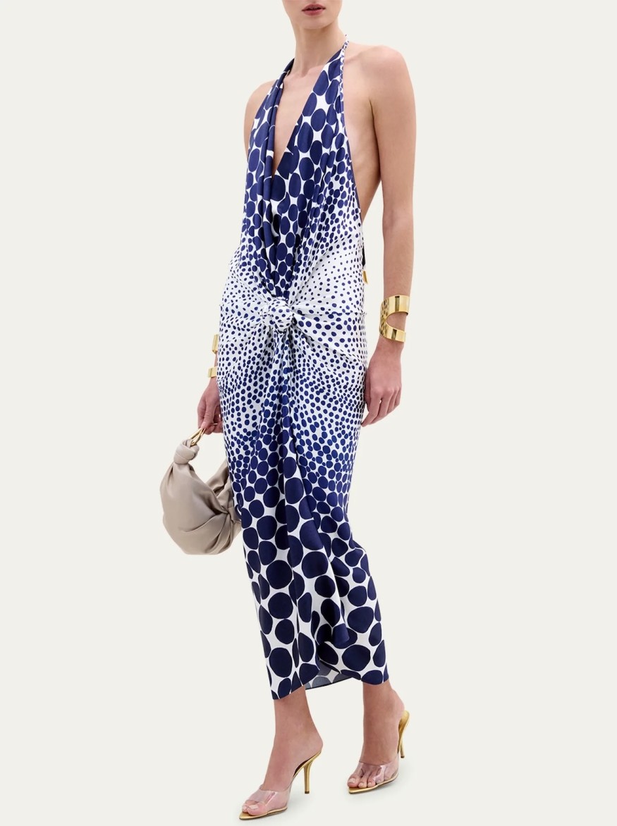 Silvia Tcherassi Guadalupe Printed Halter Ruched Dress