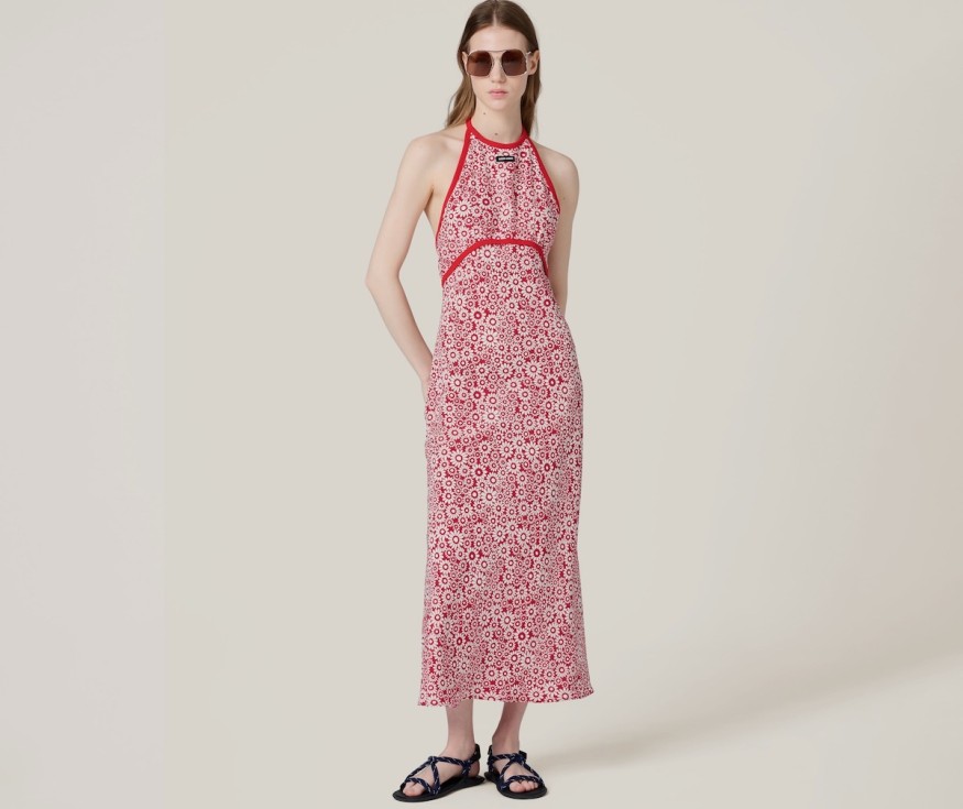 Miu Miu Long Floral Print Crepe de Chine Dress