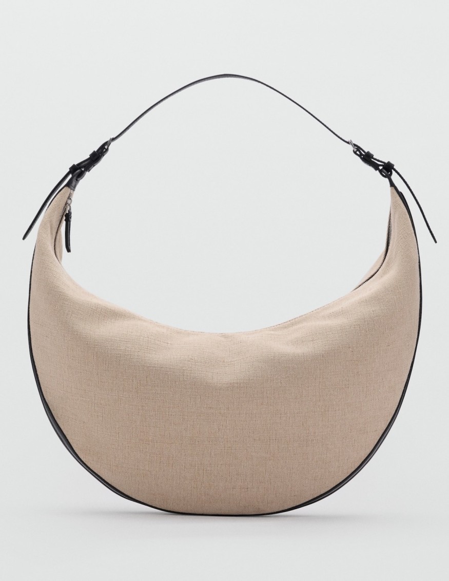 Mango Oval Linen-Blend Shoulder Bag