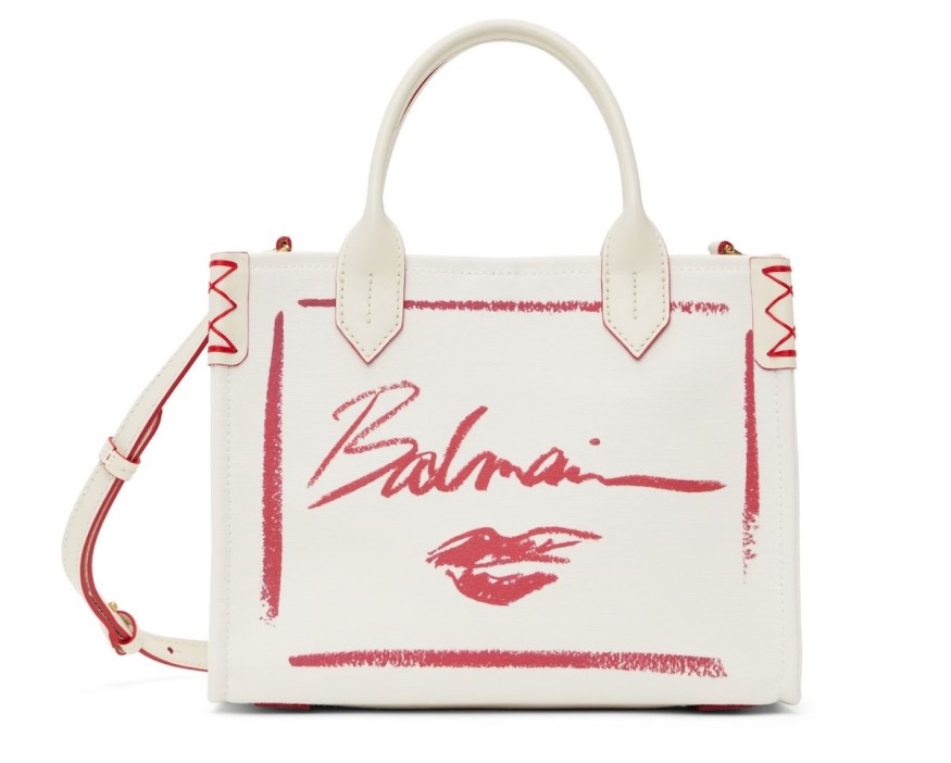 Balmain White Small B-Army Balmain Lipstick Print Bag