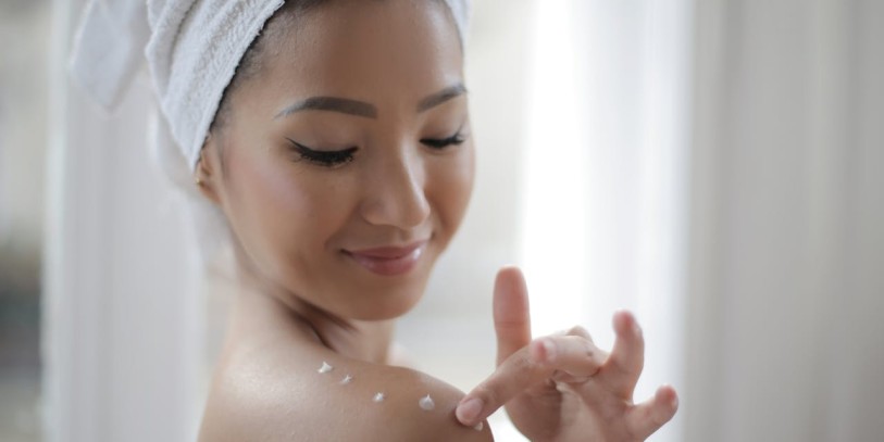Topless Woman With Towel on Head