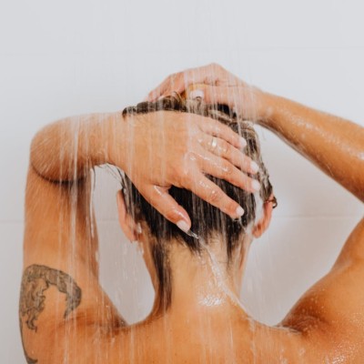 A woman taking a shower